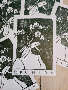 Orchids - Original linocut print