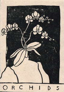 Orchids - original linocut print on hand-made paper