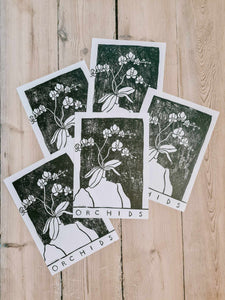 Orchids - Original linocut print