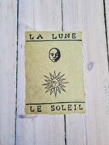 La Lune, Le Soleil - original linocut print on hand made paper