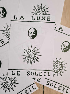 La Lune, Le Soleil - original linocut print