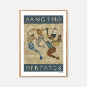 Art print of five mermaids dancing in a circle inspired by Matisse's La Dance painting