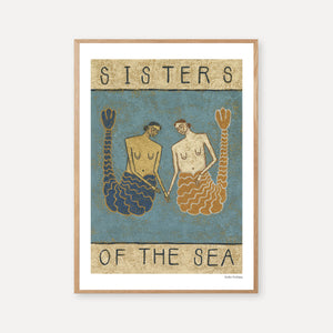 Mermaid print in blue and yellow colors 