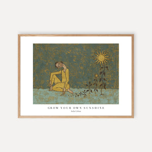 art print from original oil painting of a woman on the ground cultivating her own happiness in the form of flowering suns