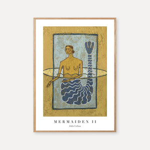 Colorful giclée print featuring a single mermaid with a patterned tail