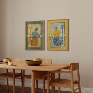 two Coastal giclée prints each featuring a single mermaid emerging from the water