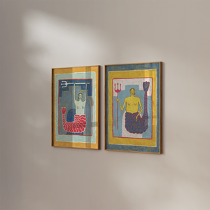 colorful mermaid wall decor art prints 
